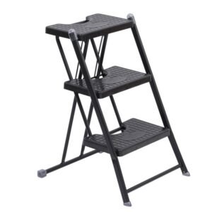 Banqueta Escada Aço Carbono 3 Degraus 0,72m 120kg Preto Anodilar